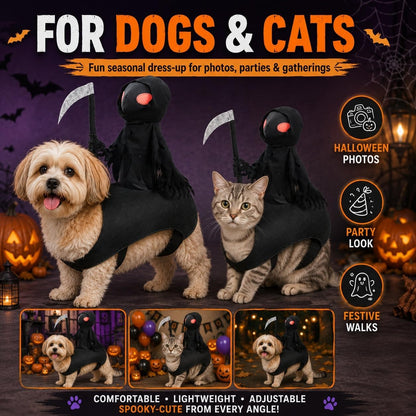 🎃👻HALLOWEEN FAVORITE🐾🐶Dog Halloween Grim Reaper Rider Costume with Adjustable Magic Tape👻
