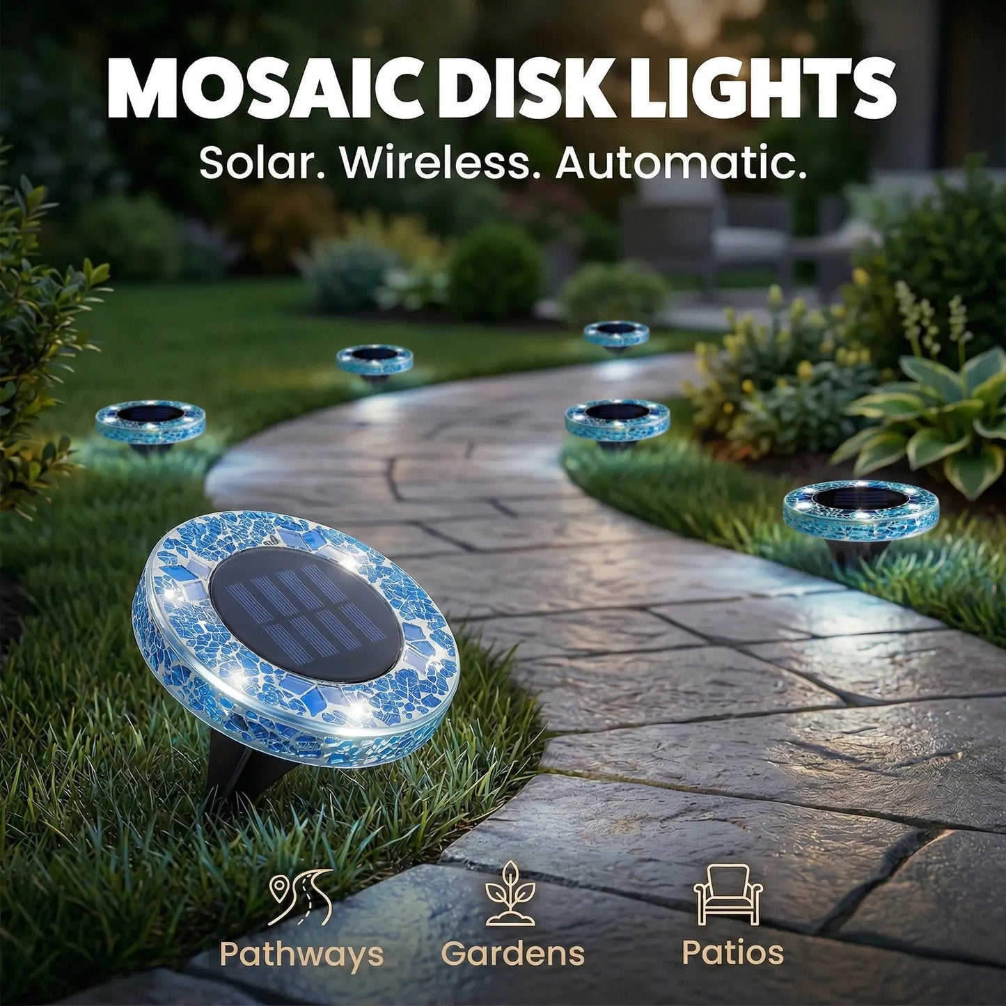 ✨4/8 Pack Solar Outdoor Mosaic Disk Lights, Waterproof Decorative Pathway LED Light