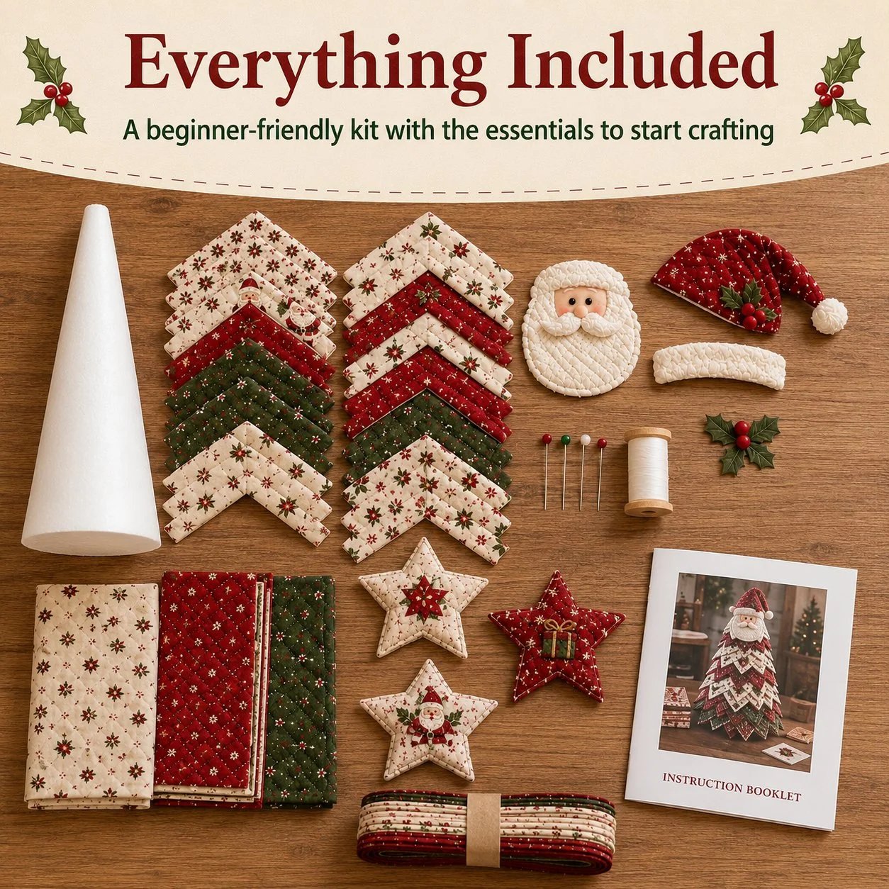 🔥LAST DAY 50% OFF - 🎄DIY Quilted Santa Christmas Tree Kit – Handmade Fabric Holiday Tabletop Tree Decor