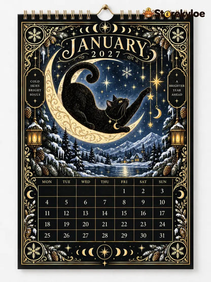 🌙 Moonlit Whispers 2027 – Mystical Black Cat Celestial Wall Calendar：A Little Magic for Every Month of 2027