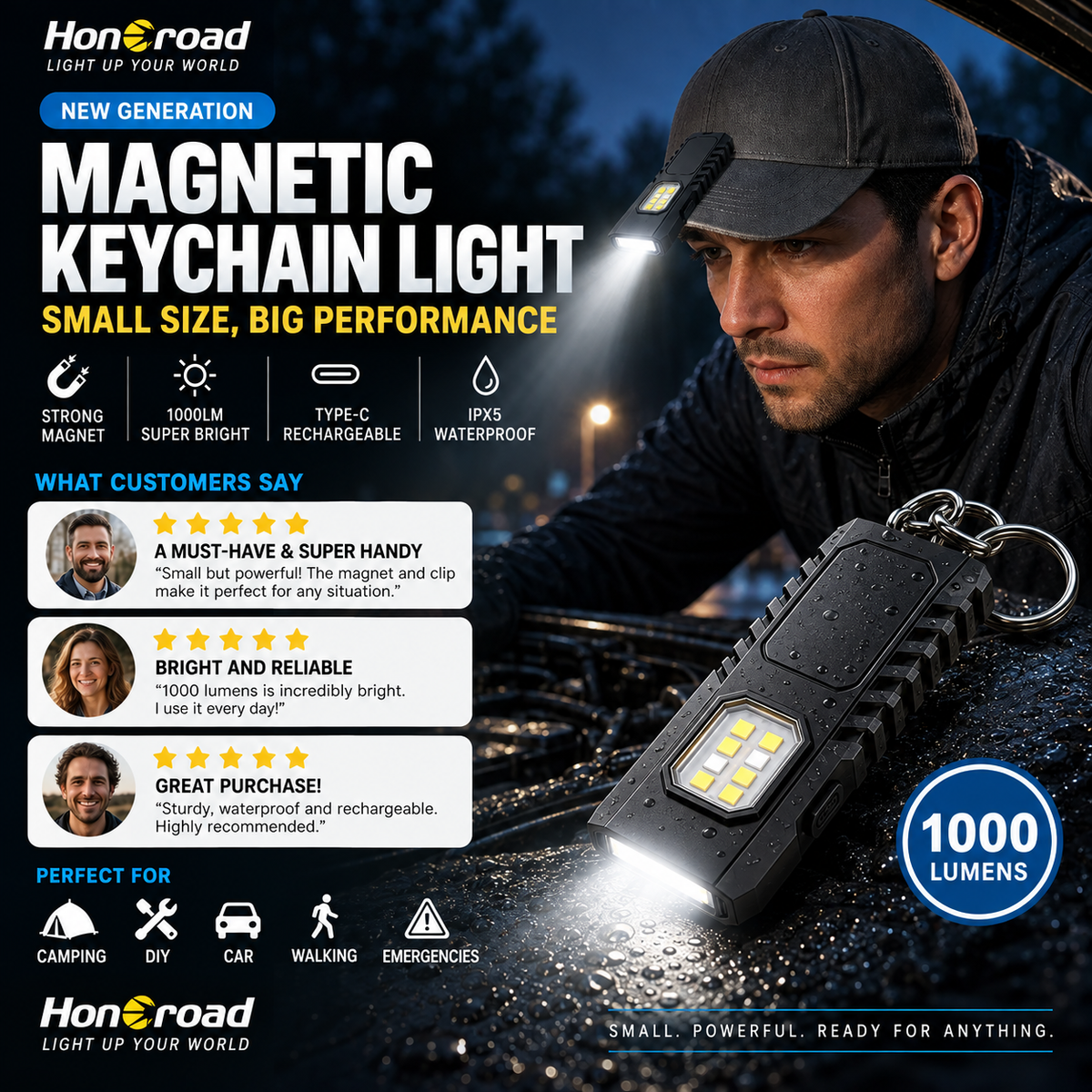 🔦 Lanterna Mini LED para porta-chaves ✨ Lanterna potente recarregável por USB | 🧲 Lanterna magnética de trabalho | 🧢 Lanterna para boné | 🚶 Luz de segurança noturna | ⚡ Dispositivo multifuncional de iluminação de emergência para o ar livre