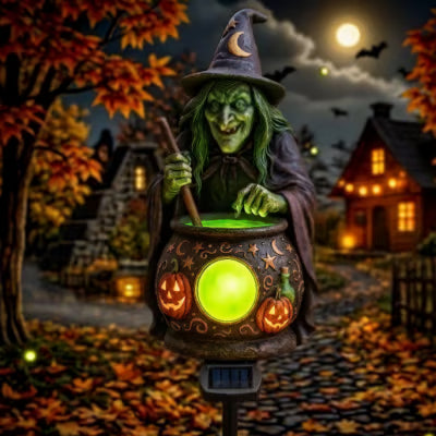 🧙 Halloween Solar Witch Cauldron Garden Stake Light – Spooky Outdoor Yard Decor
