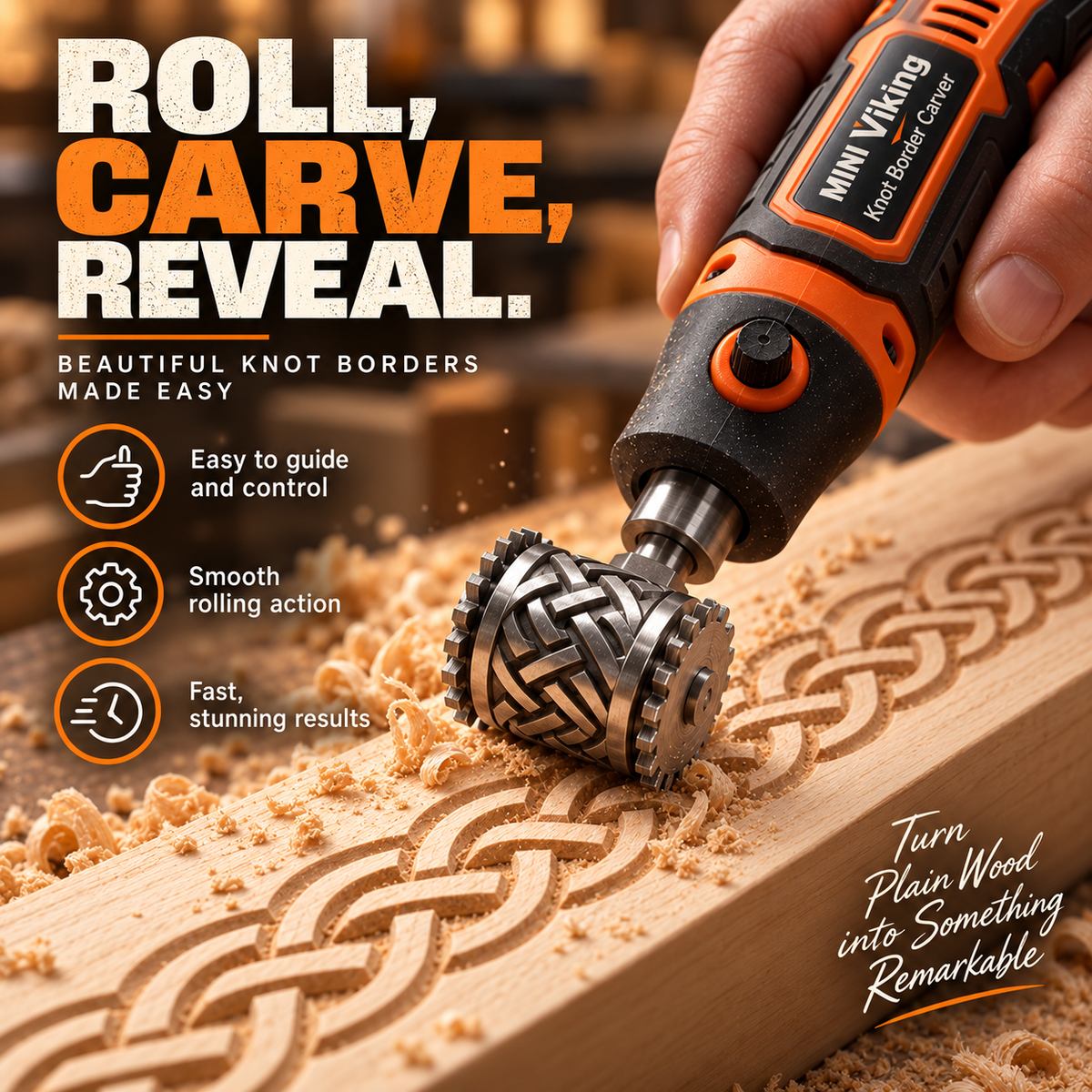 MINI Viking Knot Border Carver – Decorative Woodworking Roller Tool