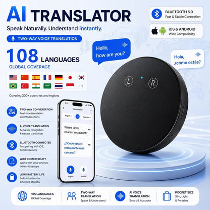 🔥HOT SALE🔥AI Language Translator Device – Real-Time Two-Way Voice Translator with Multi-Language Support