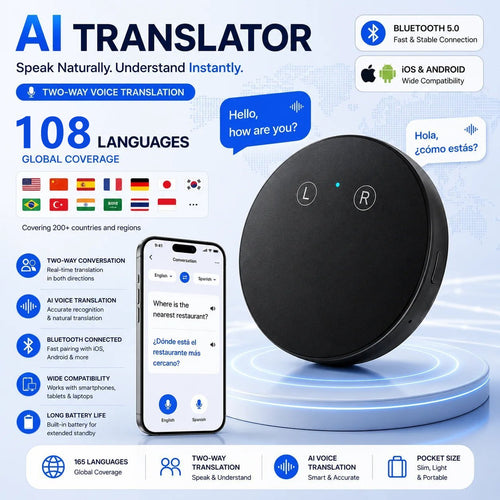 🔥HOT SALE🔥AI Language Translator Device – Real-Time Two-Way Voice Translator with Multi-Language Support