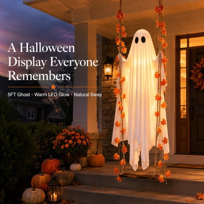 Light-Up Swinging Hanging Ghost Halloween Outdoor Decoration