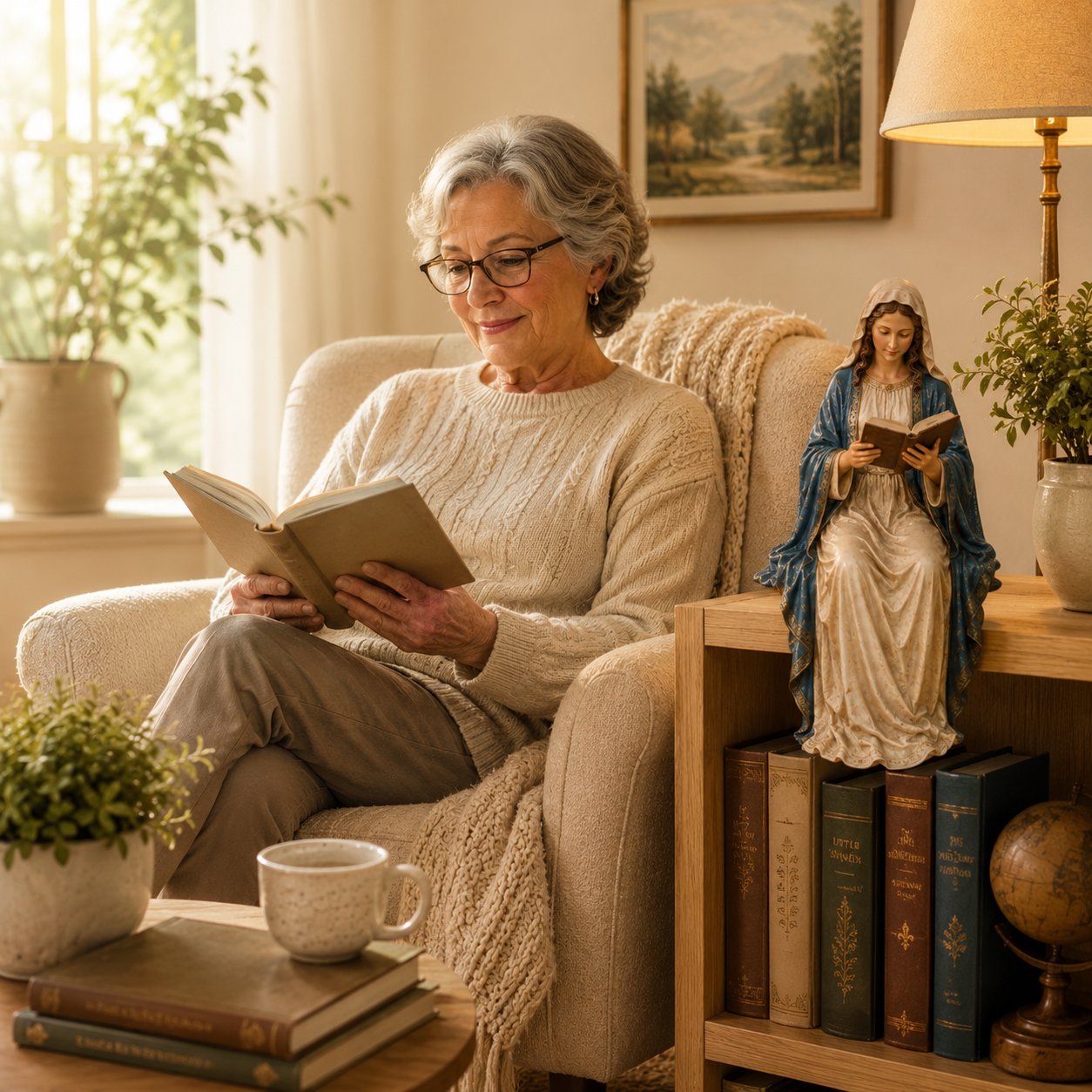 🎁Last Day 49% OFF 📖 Handcrafted Virgin Mary Reading Bookshelf Figure