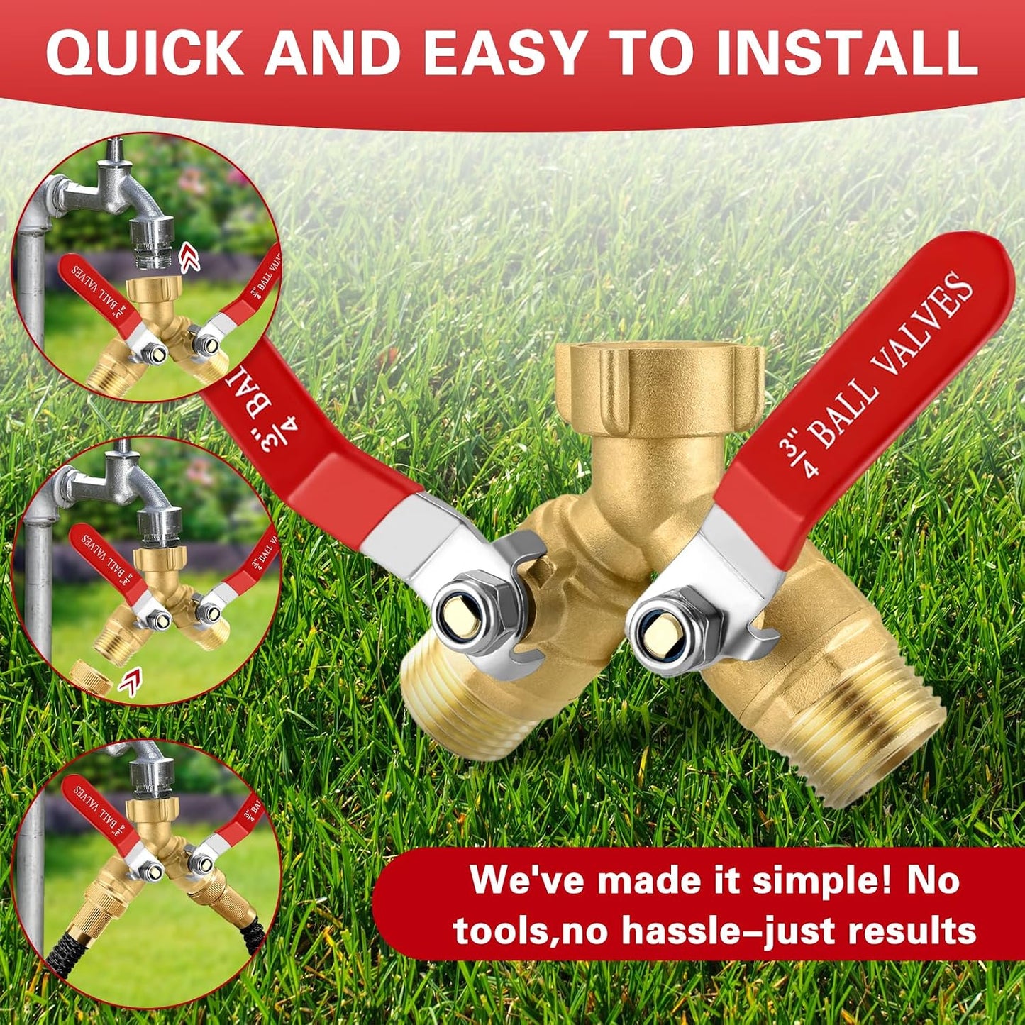 💦🚰 2-Way Brass Garden Hose Splitter | Individual Shut Off Valves