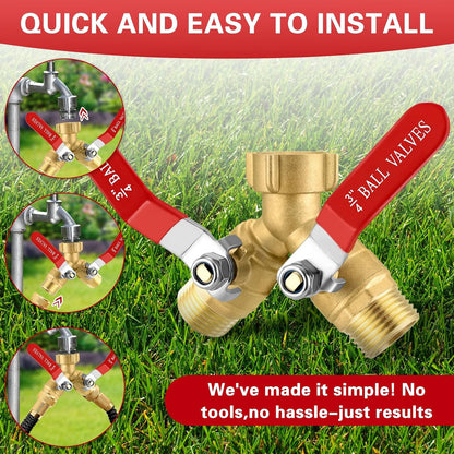 💦🚰 2-Way Brass Garden Hose Splitter | Individual Shut Off Valves