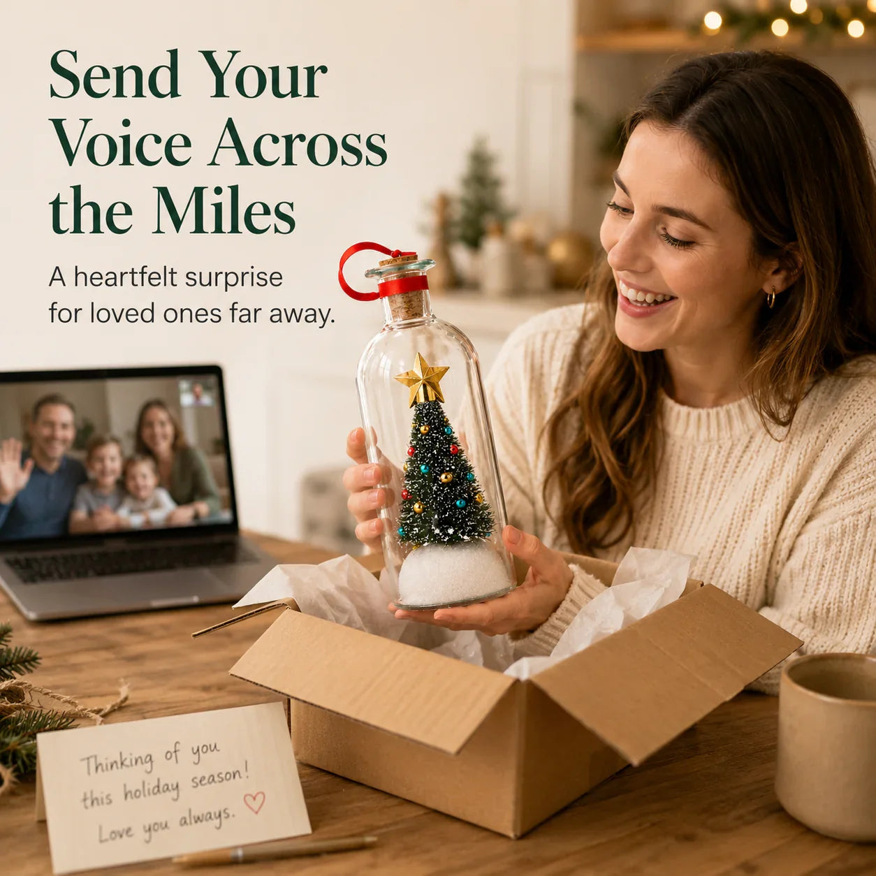 🎄 Capture Your Voice | Mr. Christmas 8" Recordable Christmas Tree Message in a Bottle with LED Light 🔔