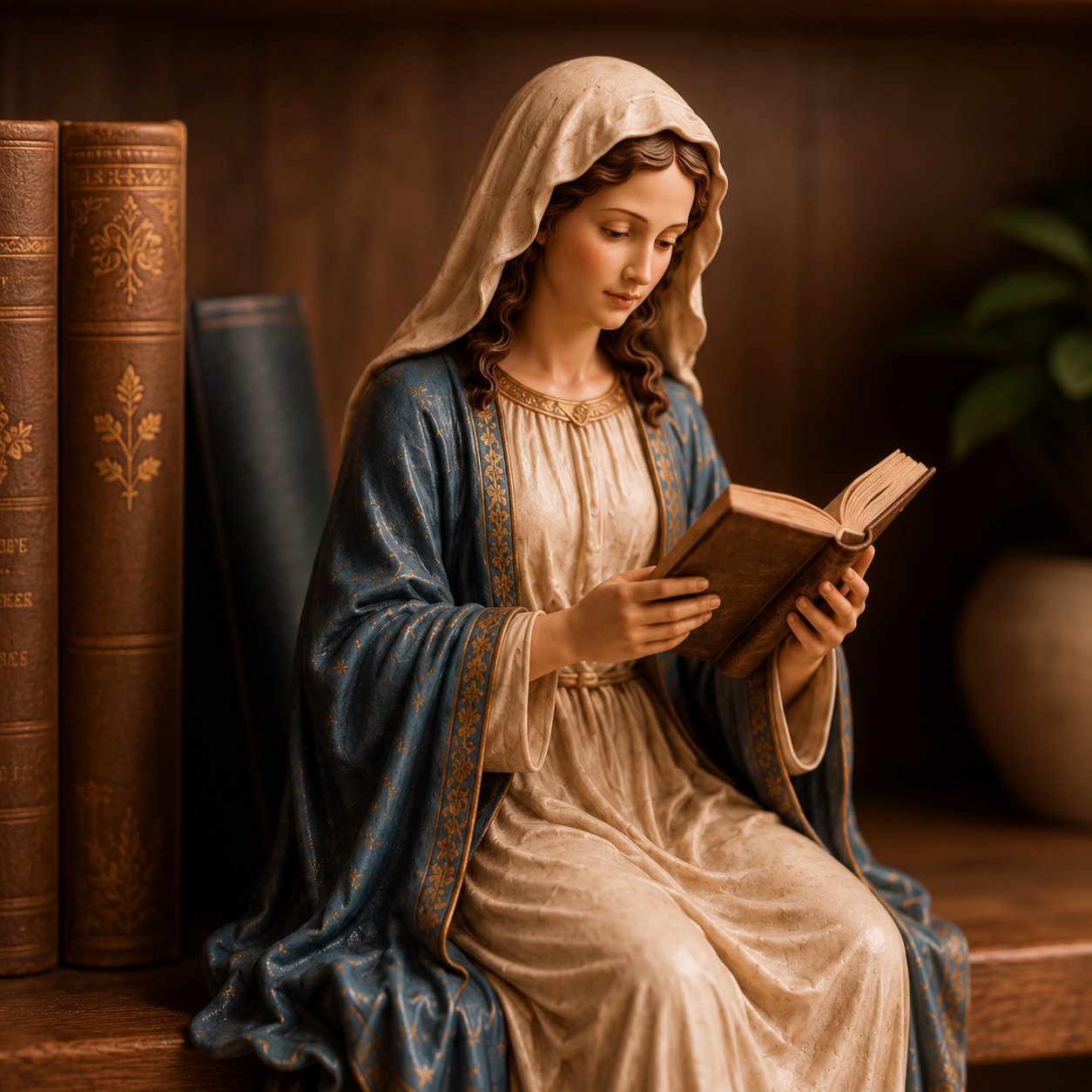 🎁Last Day 49% OFF 📖 Handcrafted Virgin Mary Reading Bookshelf Figure