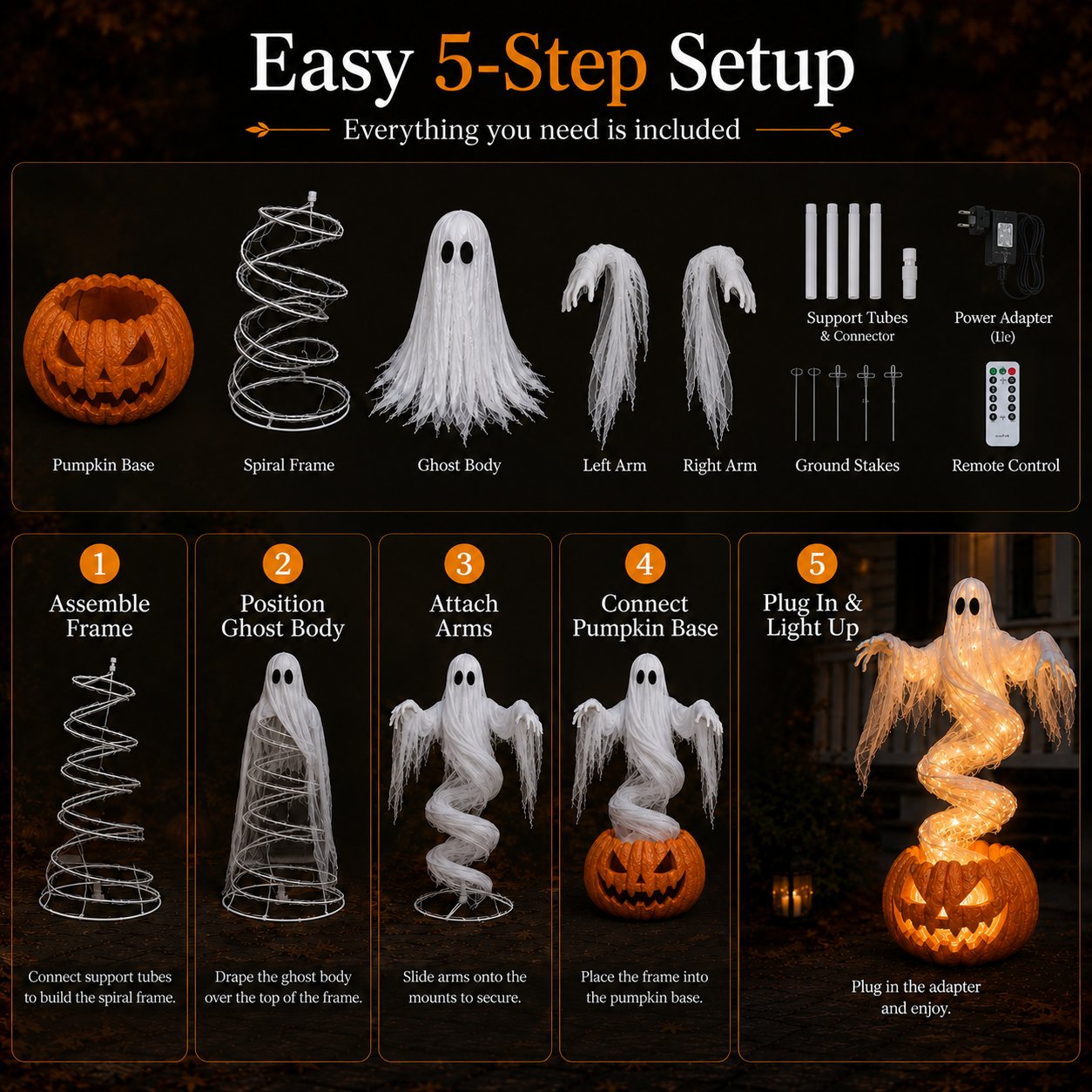 👻 Swirling Ghost Pumpkin Yard Lamp 🎃