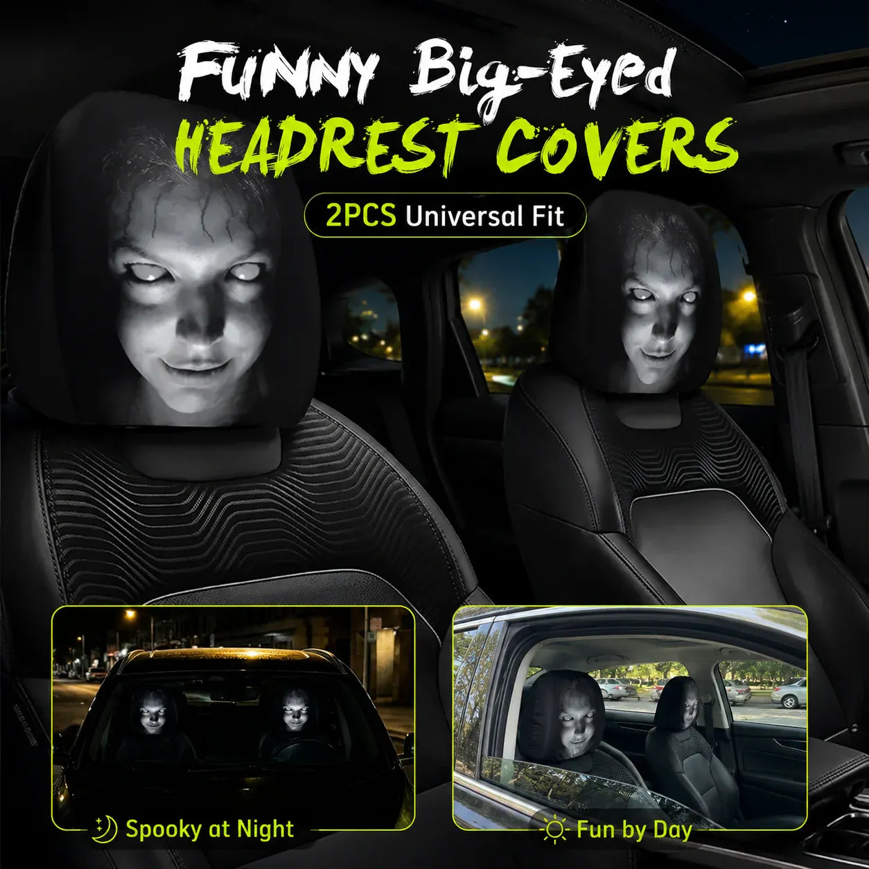 😆 Funny Cartoon Car Headrest Covers – 2PCS Universal Fit 🚗