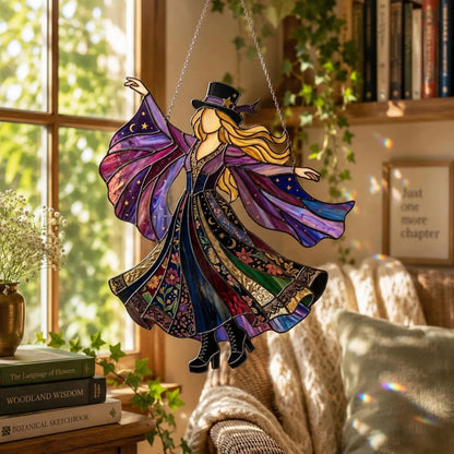 💥 LAST DAY 57% OFF - 💃 Rock Goddess Stevie 🤘 Handmade Stained Glass Spinning Suncatcher