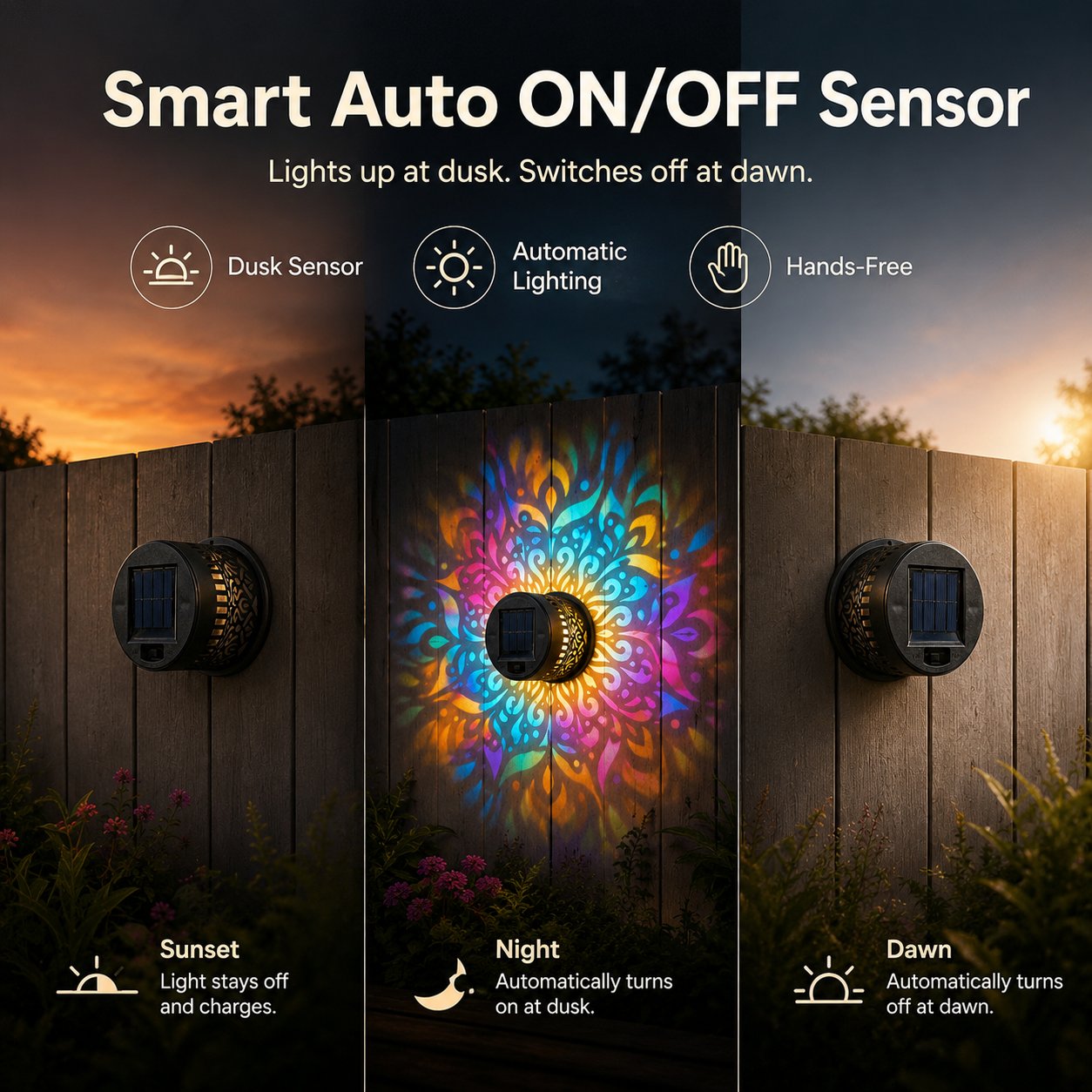🌙✨ Solar Mandala Wall Light – Outdoor Garden Fence Projector Lamp with Auto ON/OFF Solar Sensor 🔆🏡