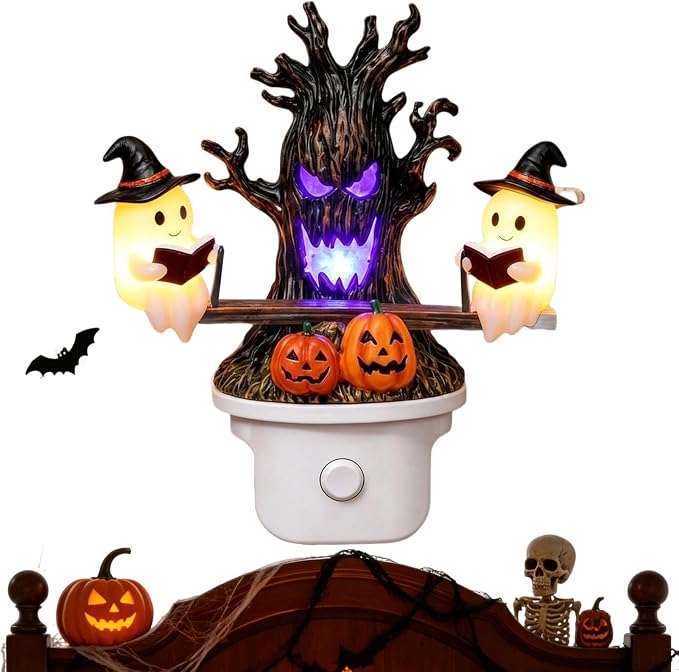 Lighted Spook On Seesaw Halloween Ambient Night Light | Spooky Decor Lamp for Home Party