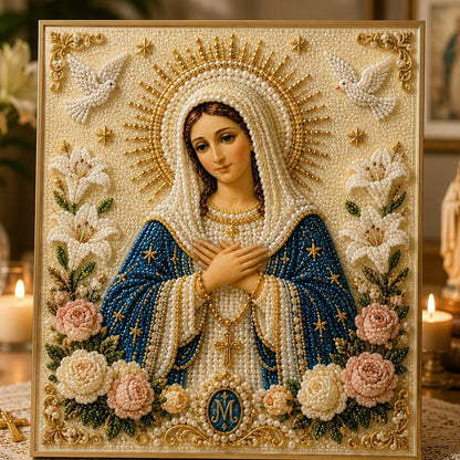 🎉🙏 Divine Pearl Bead Virgin Mary Icon – A Peaceful DIY Faith Art Gift ✨
