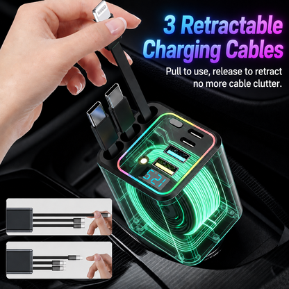 Retractable Automotive High Speed Car Charger with Starry Sky Atmosphere Light