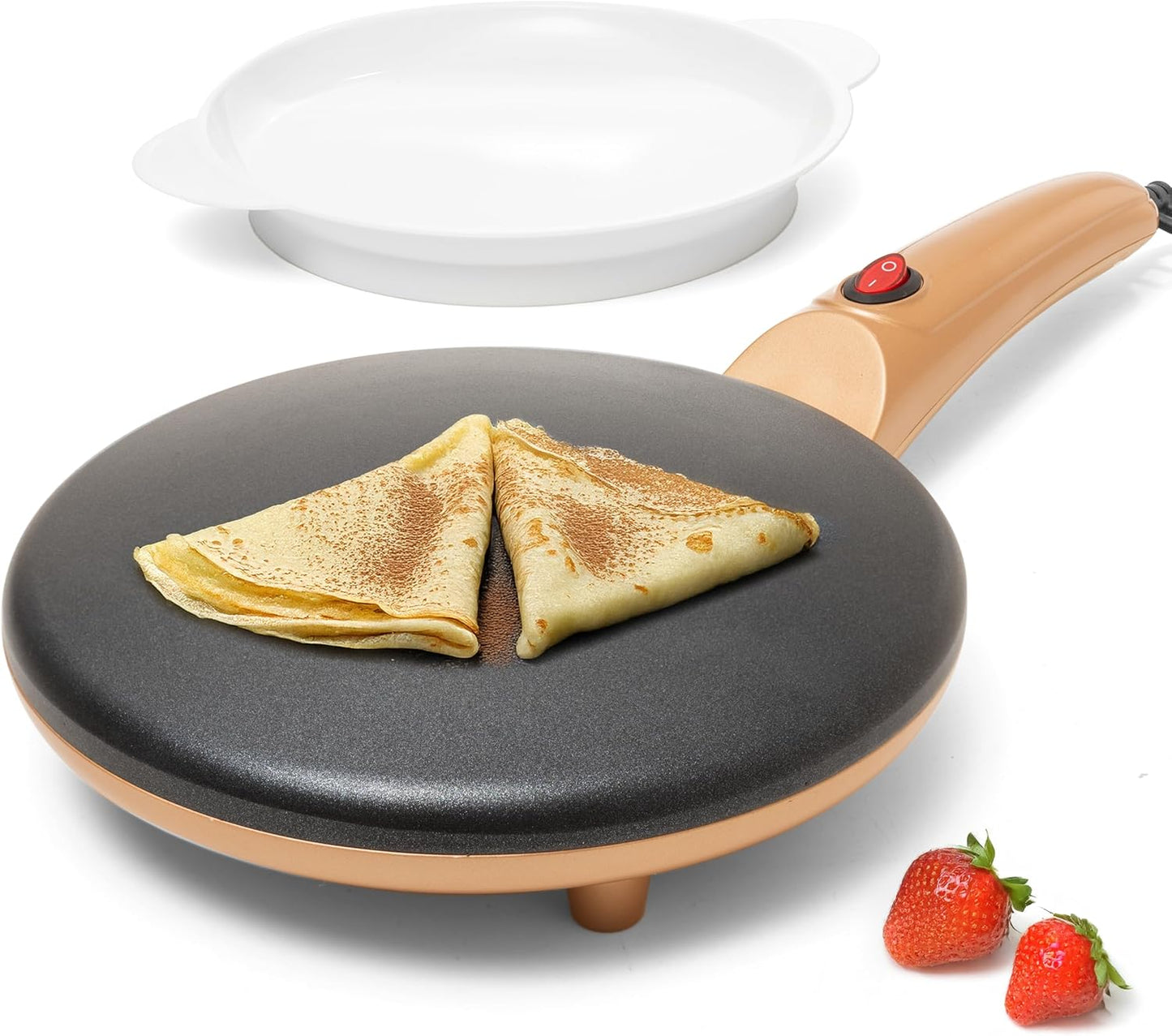 Moss & Stone 12” Electric Crepe Maker Machine, Griddle Nonstick Crepe Pan | Adjustable temperature, quick heat-up, even heating, non-slip feet, spreader & spatula included, for pancakes & tortillas