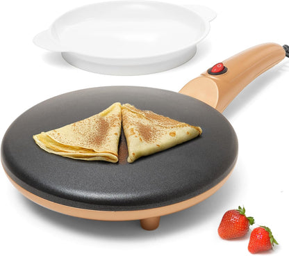 Moss & Stone 12” Electric Crepe Maker Machine, Griddle Nonstick Crepe Pan | Adjustable temperature, quick heat-up, even heating, non-slip feet, spreader & spatula included, for pancakes & tortillas