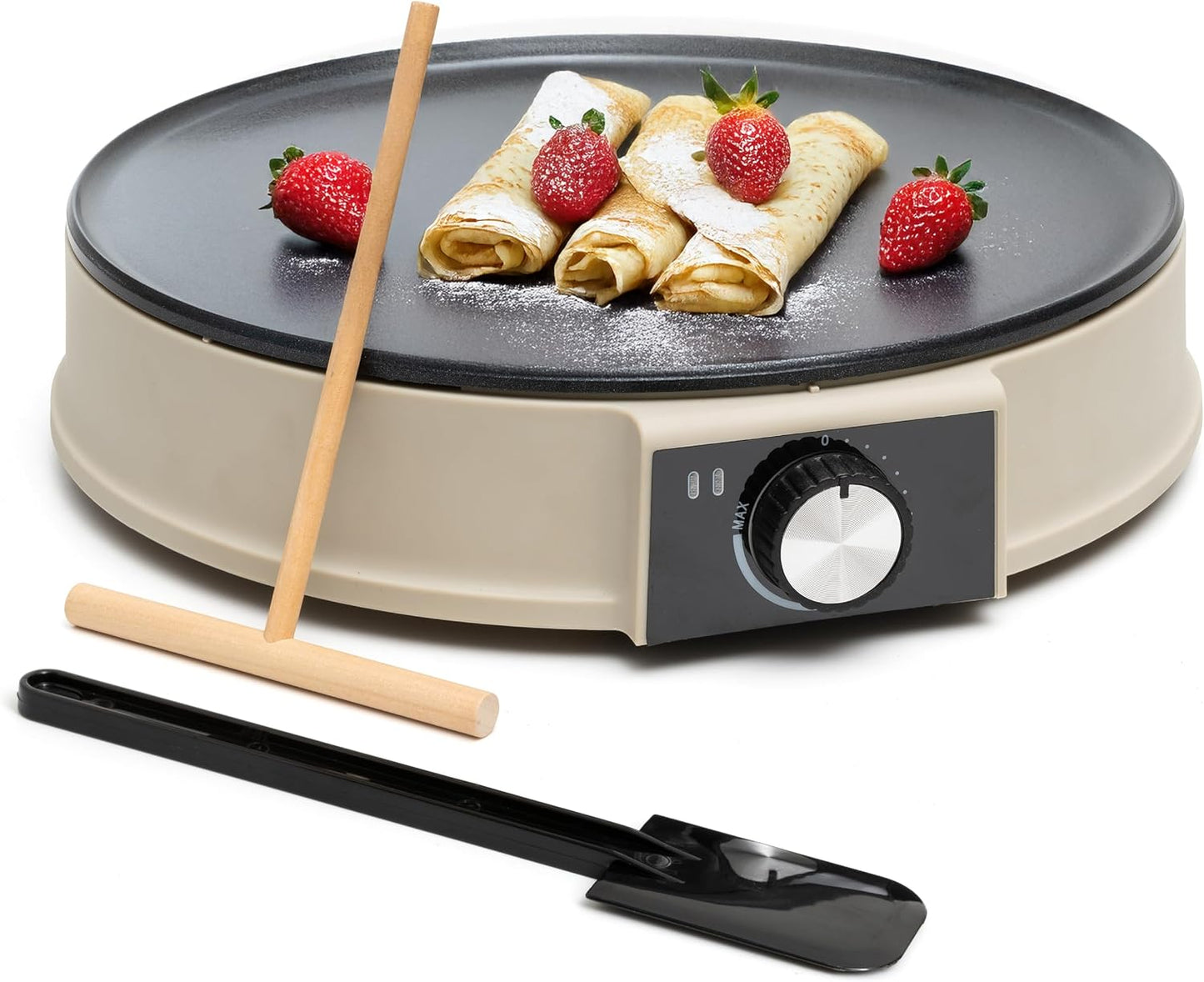 Moss & Stone 12” Electric Crepe Maker Machine, Griddle Nonstick Crepe Pan | Adjustable temperature, quick heat-up, even heating, non-slip feet, spreader & spatula included, for pancakes & tortillas