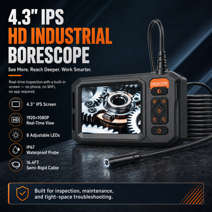 Endoscope Inspection Camera – HD Borescope with Screen & LED Light for Drain, Pipe & Sewer Inspection