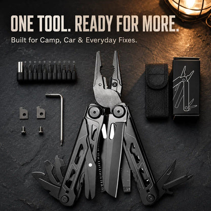 🏕️ 16-in-1 Camping Multi-Tool with Full-Size Scissors & Carrying Pouch