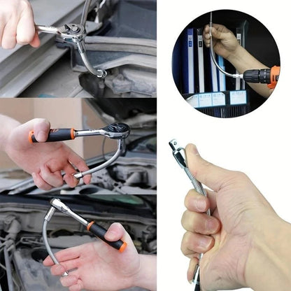 Flexible Socket Extension Bar Set – Bendable Ratchet Wrench Extensions for Tight Spaces, Carbon steel Automotive Repair Tool Kit