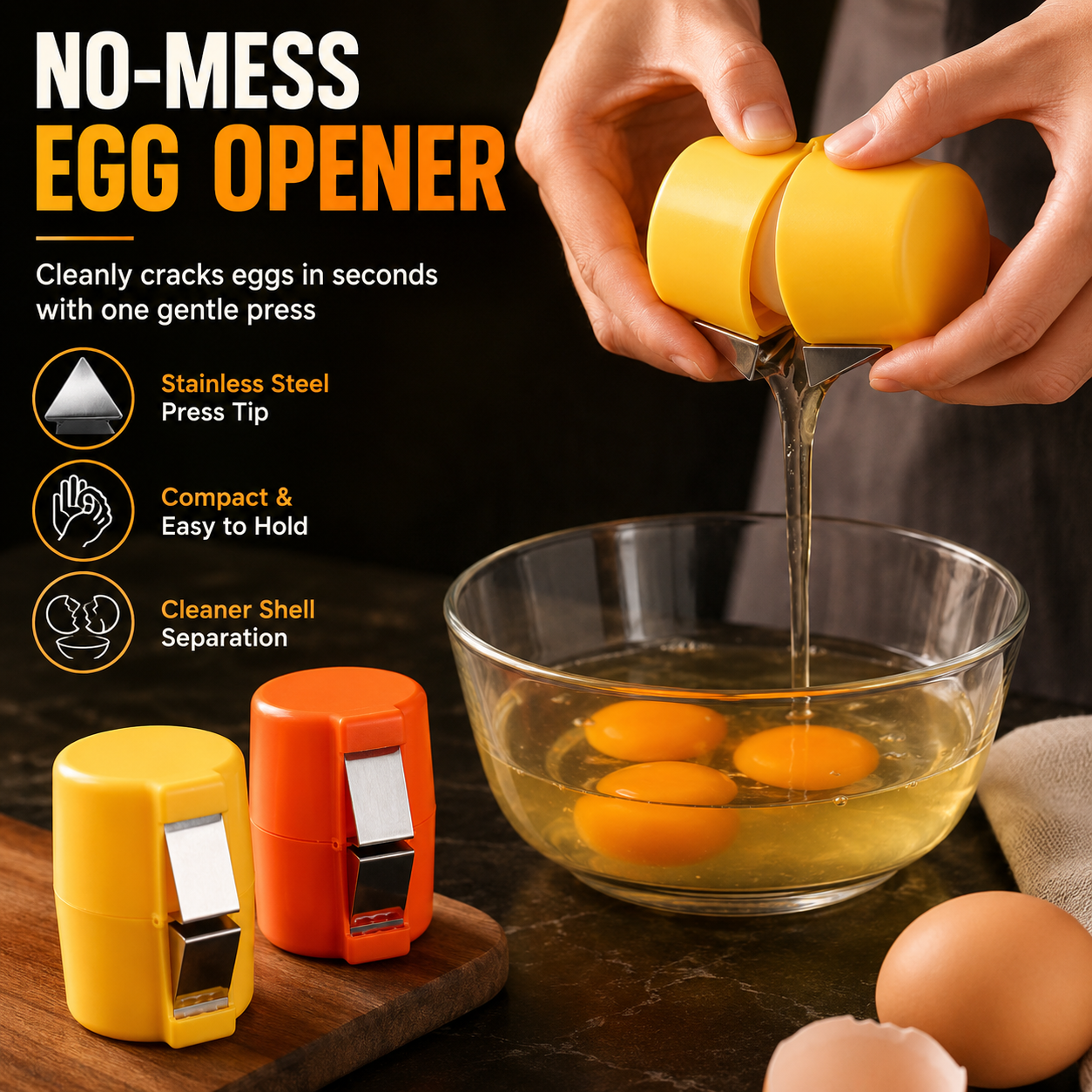 🥚 Household Egg Shell Opener – Crack Eggs Cleanly Without Mess or Broken Shells