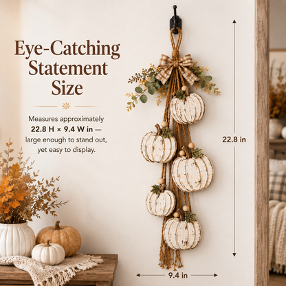 🔥Last Day 50% OFF -🎃 Rustic White Pumpkin Hanging Swag – 5-Pumpkin Fall Door & Wall Decoration for Farmhouse Autumn Decor
