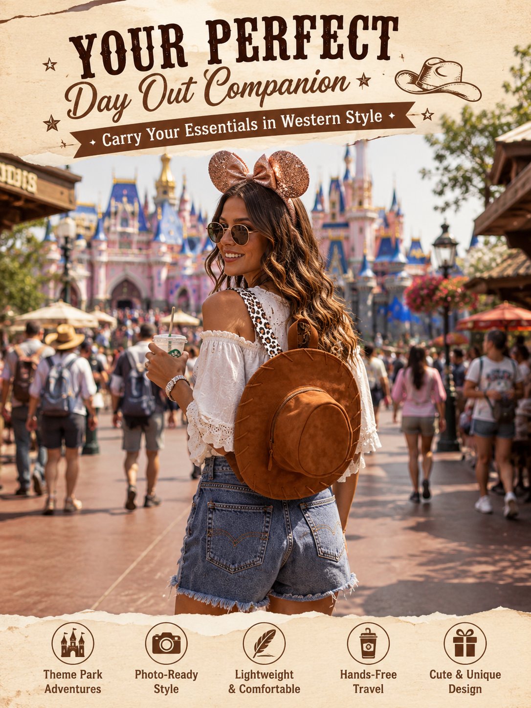 💥🏆Cowgirl Hat Backpack – Western Style Mini Backpack for Travel & Everyday Use