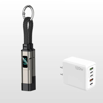 🔌 4-in-1 Charging Cable with Digital Display & Keychain – Fast-Charging, Kink-Resistant & Compact