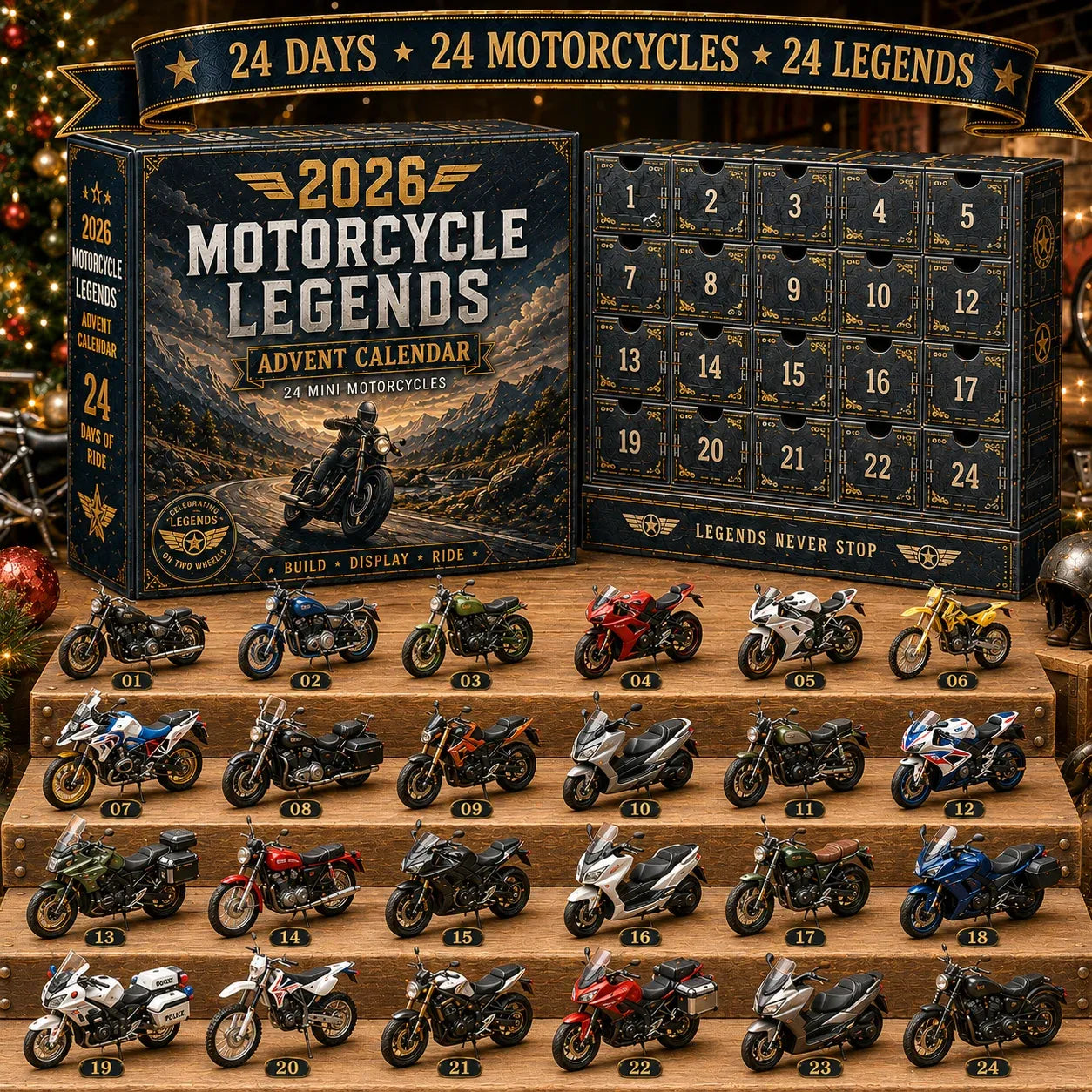 🔥🎁2026 Motorcycle Legends Advent Calendar – 24 Days, 24 Mini Motorcycles, 24 Legendary Rides