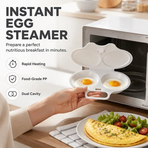 Microwave Egg Poacher with Dual Cavities – Easy Breakfast Maker for Perfect Poached Eggs