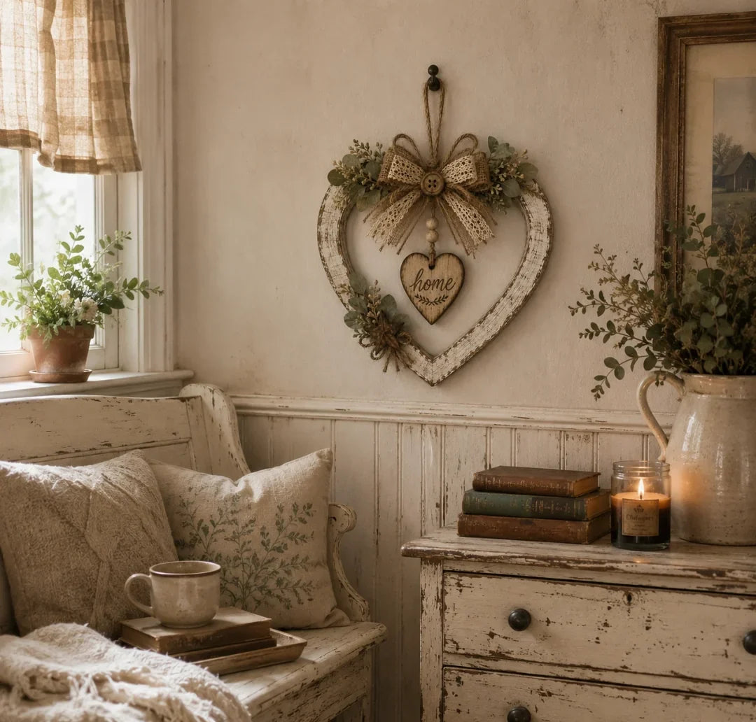 Rustic Farmhouse “Home” Heart Wreath – Ready-to-Hang Country Wall Decor