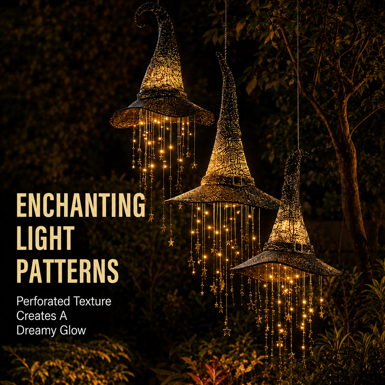 🧙‍♀️ Lighted Witch Hat Hanging Chime ✨ Battery-Powered Halloween Décor with Remote Control