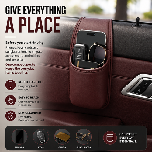 TRENDING NOW | Car Phone Storage Pocket – Slim Adhesive Organizer for Phones, Keys, Cards, Tickets & Sunglasses