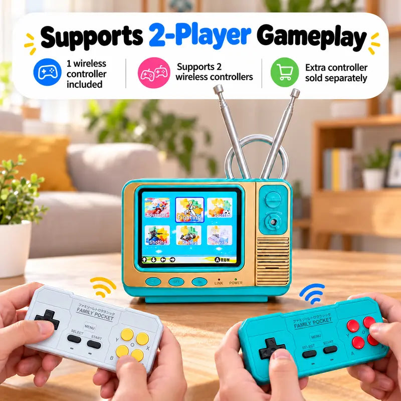 🎮🔥GV300 Retro Mini TV Gaming Console – 2.8' IPS Screen, 308 Classic Games & Wireless Controller