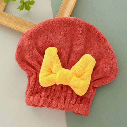 Soft Coral Fleece Hair Drying Cap With Cute Bow🎀