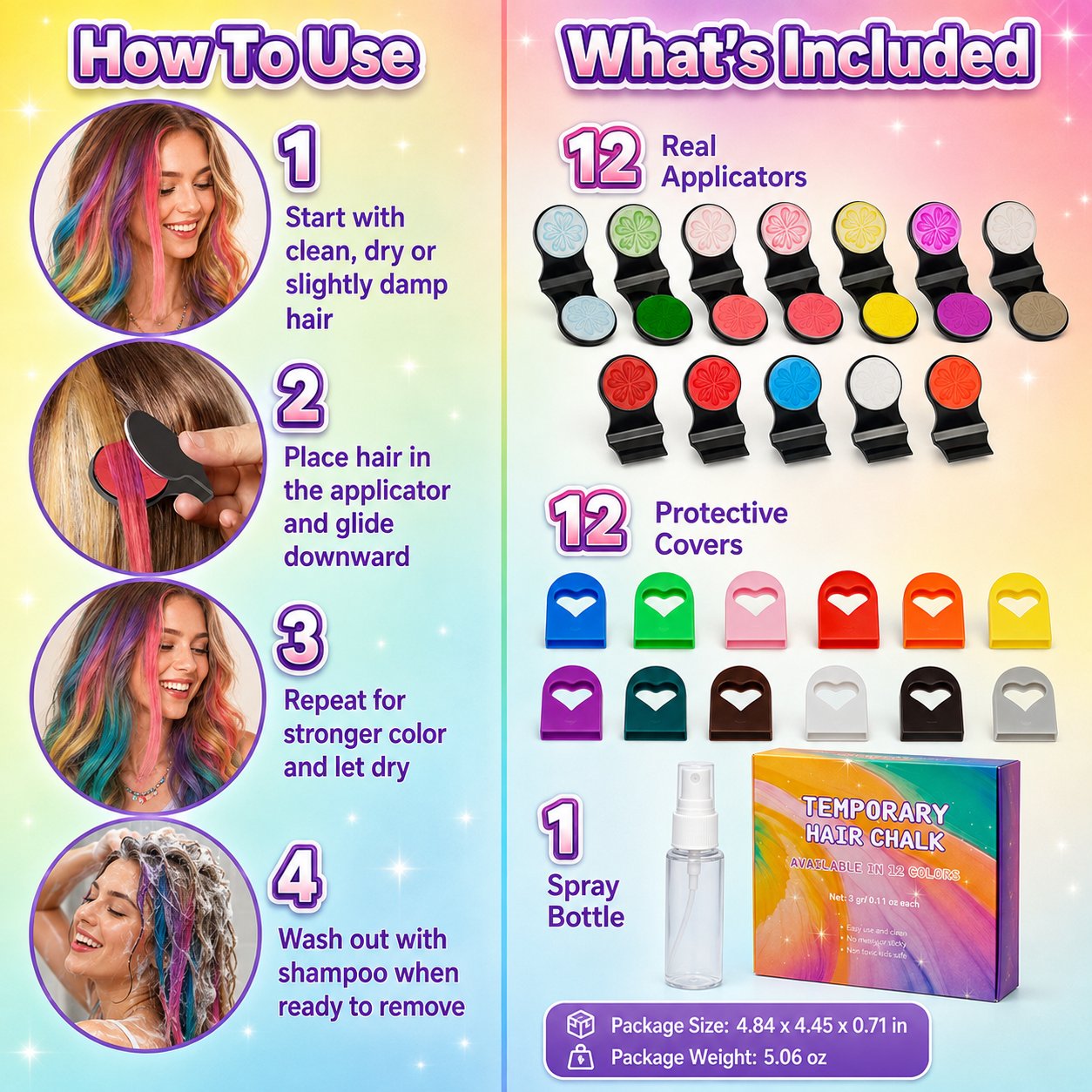 🔥  🌈 12-Color Temporary Hair Chalk Set with Applicators