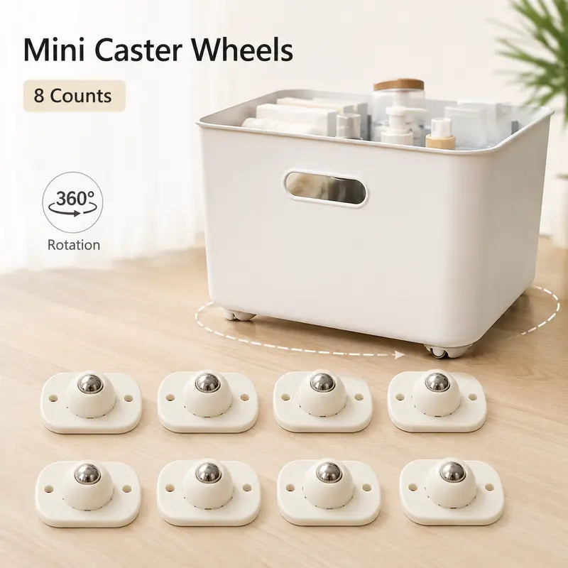 🔥 Hot Sale 🛒 8-Pack Self-Adhesive Mini Caster Wheels 🔄 360° Rotating | 💪 Durable Strong Load | 🔇 Low-Noise Mini Furniture Wheels