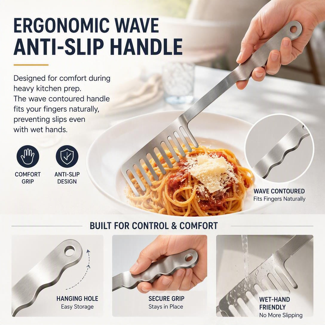 Stainless Steel Pasta Server Italian Kitchen Utensil