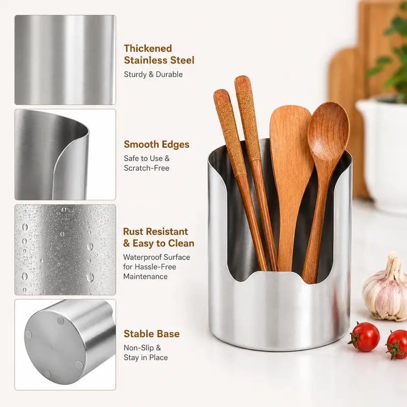Thickened Stainless Steel Utensil Organizer, Rust Resistant Easy to Clean