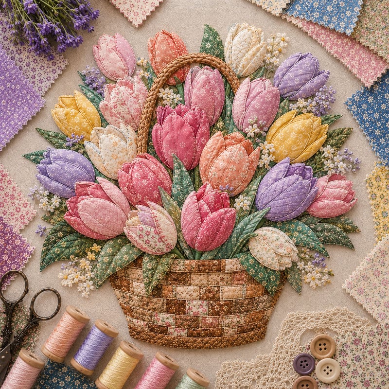 🌸Floral Basket Patchwork DIY Kit | 3D Layered Fabric Flower Art Craft for Home Decor & Gifts