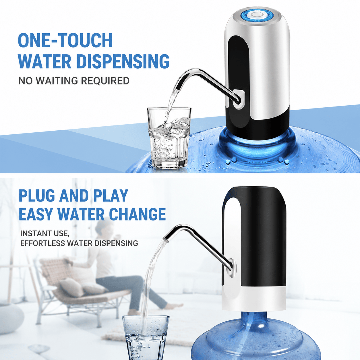 Portable 5 Gallon Water Bottle Pump – USB Rechargeable Electric Water Dispenser with LED Light