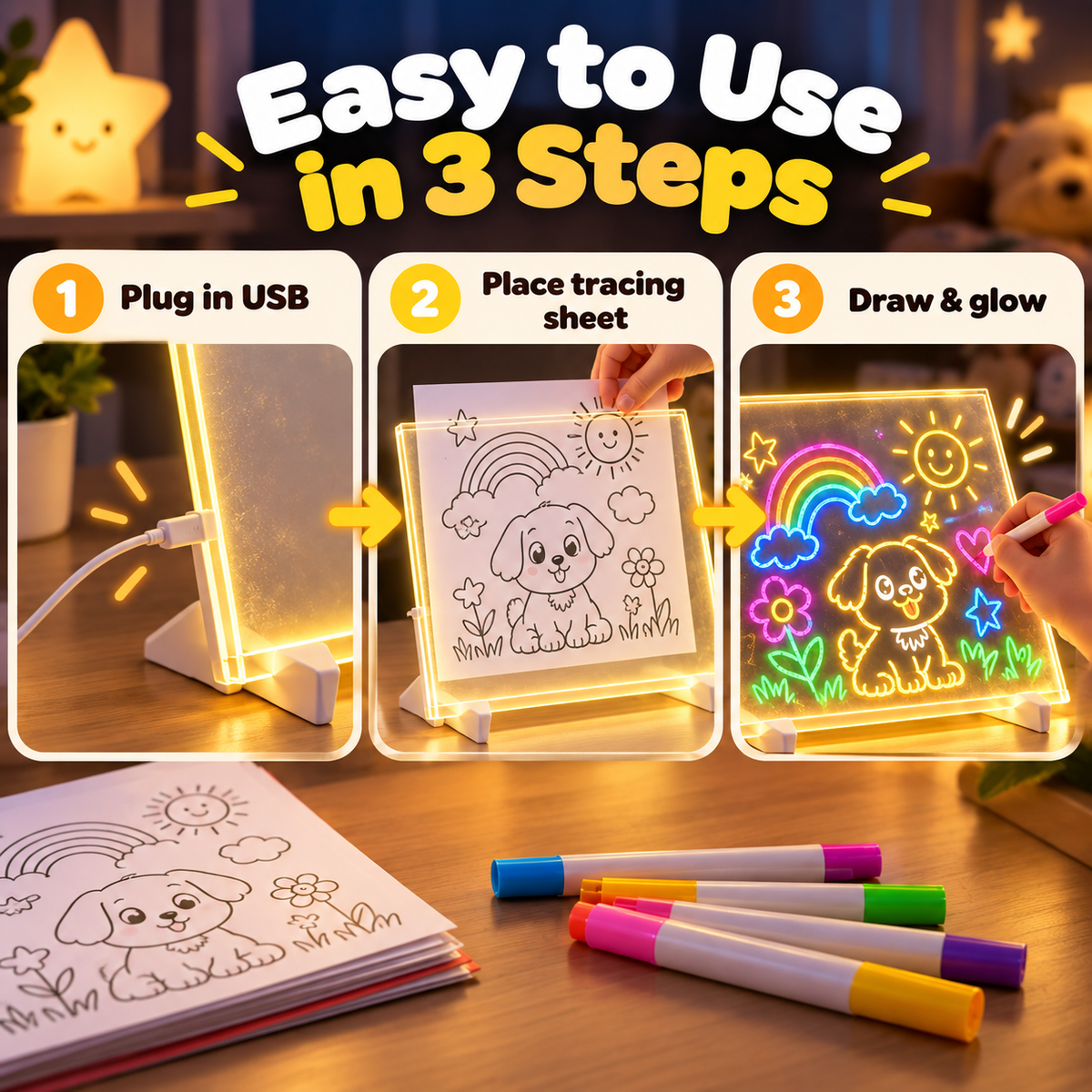 🌈🎨🎁 Magic Drawing Board for Kids – Draw, Glow & Erase🎁 Fun Create Gift for Boys &Girls