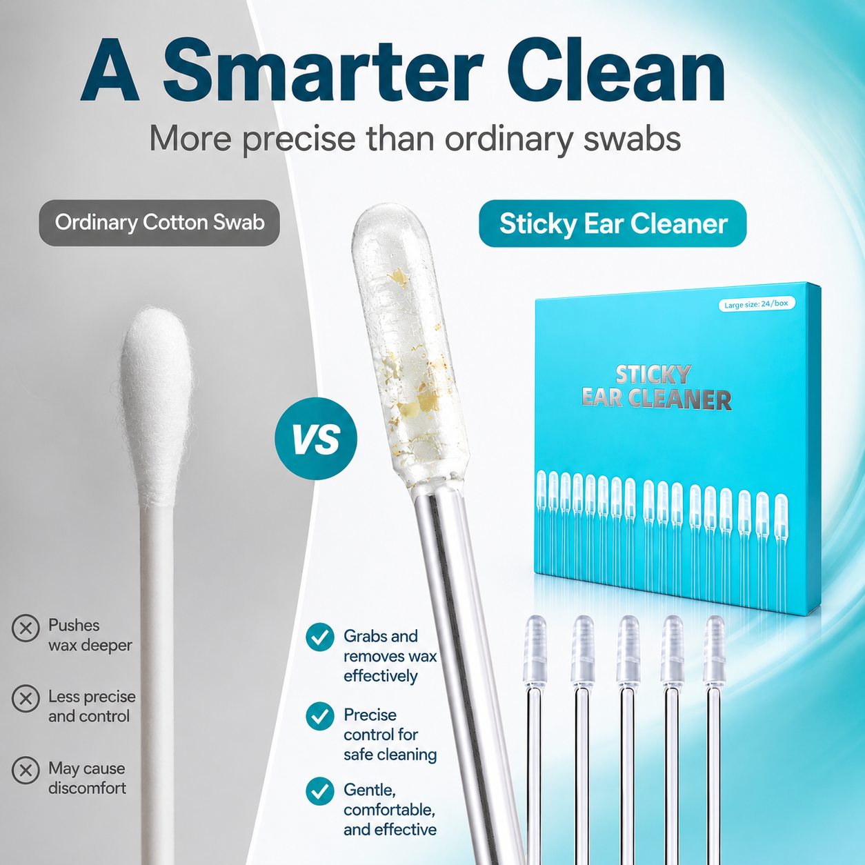 👂 24-Pack Sticky Ear Cleaner Swabs – Disposable Outer Ear Wax Cleaning Tool