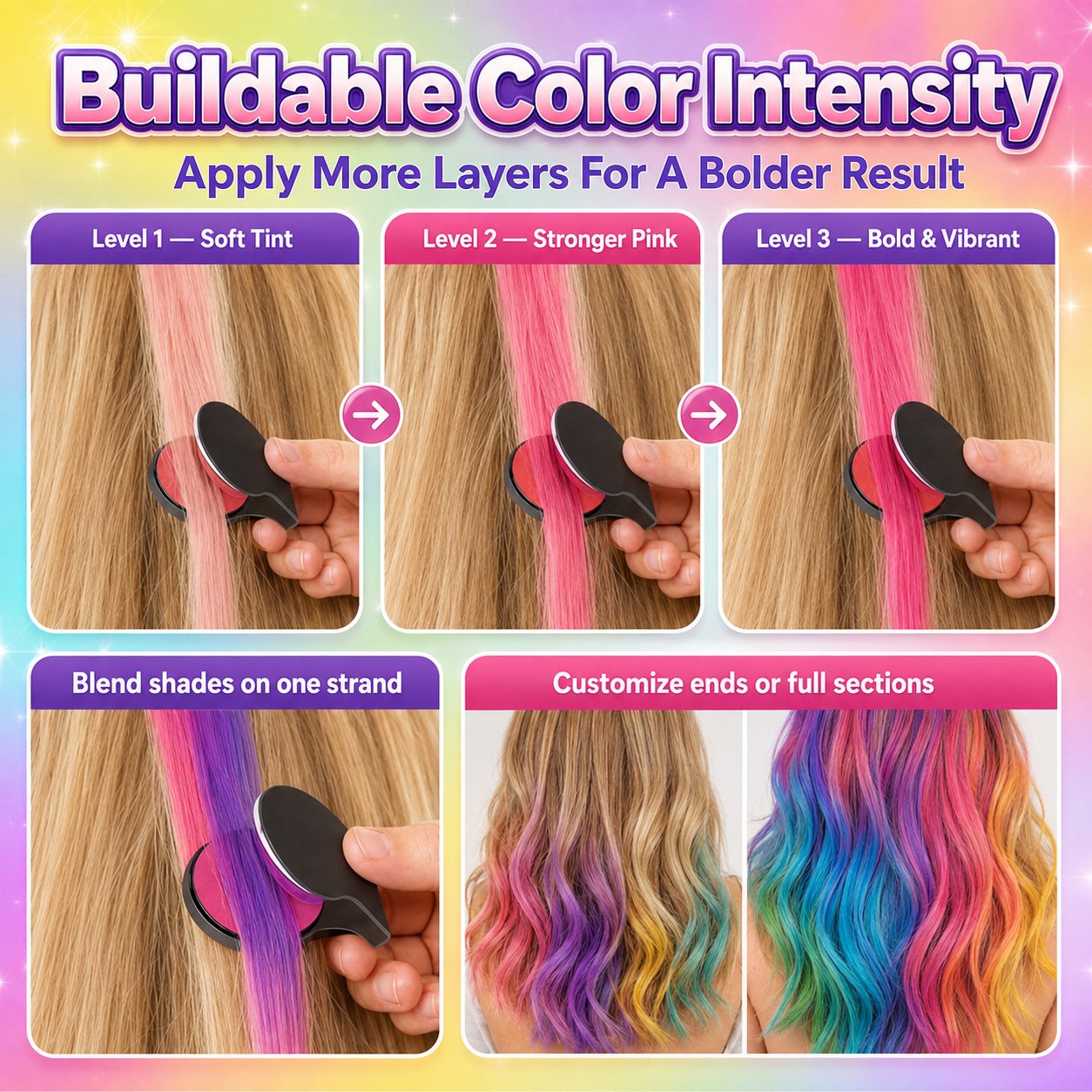 🔥  🌈 12-Color Temporary Hair Chalk Set with Applicators