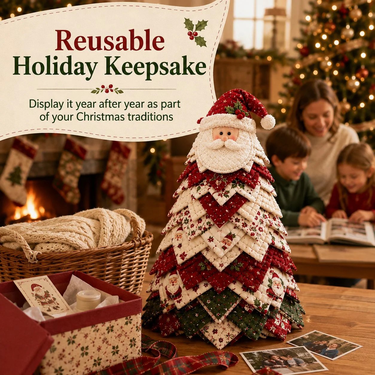🔥LAST DAY 50% OFF - 🎄DIY Quilted Santa Christmas Tree Kit – Handmade Fabric Holiday Tabletop Tree Decor