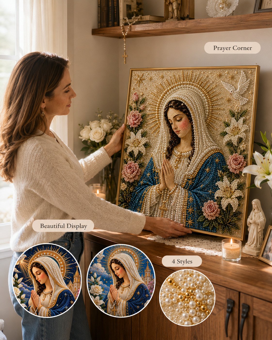 🎉🙏 Divine Pearl Bead Virgin Mary Icon – A Peaceful DIY Faith Art Gift ✨